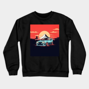 Drift Car and Mount Fuji Crewneck Sweatshirt